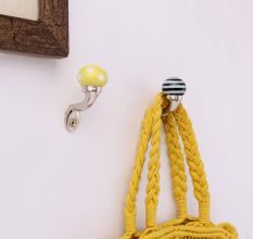 Multicolor Ceramic Metal Wall Hooks With Silver Finish-Pack of 6