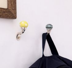 Multicolor Ceramic Metal Wall Hooks With Silver Finish-Pack of 6
