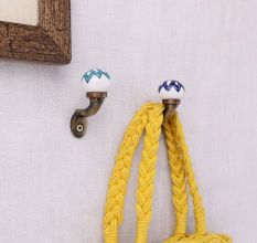 Multicolor Ceramic Metal Wall Hooks With Antique Finish-Pack of 6