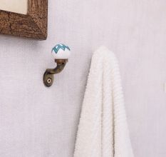 Multicolor Ceramic Metal Wall Hooks With Antique Finish-Pack of 6