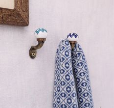 Multicolor Ceramic Metal Wall Hooks With Antique Finish-Pack of 6