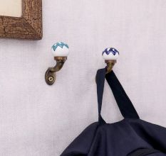 Multicolor Ceramic Metal Wall Hooks With Antique Finish-Pack of 6