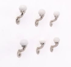 Solid White Ceramic Metal Wall Hooks With Silver Finish-Pack of 6