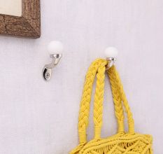 Solid White Ceramic Metal Wall Hooks With Silver Finish-Pack of 6