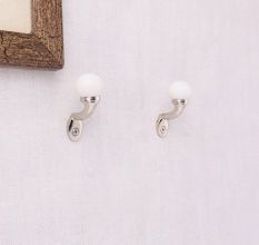 Solid White Ceramic Metal Wall Hooks With Silver Finish-Pack of 6