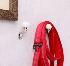 Solid White Ceramic Metal Wall Hooks With Silver Finish-Pack of 6