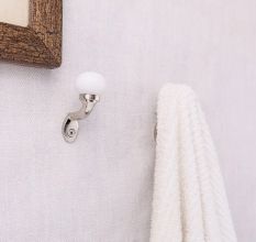 Solid White Ceramic Metal Wall Hooks With Silver Finish-Pack of 6