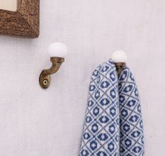 Solid White Ceramic Metal Wall Hooks With Antique Finish-Pack of 6