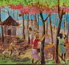 Rubber Plantation Canvas Painting 20 x 16 Inches by Artist Dr. Maya Subramoni in Set of 2