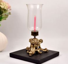 Vintage Handcrafted Brass Candle Stand with Glass for Decoration