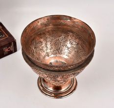 Decorative Engraved Premium Copper Bowl with Stand for Decor