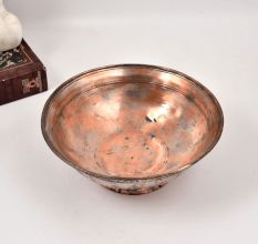 Carved Handmade Copper Bowl with Stand in Kashmiri Art