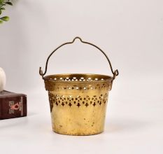 Indian Handmade Jali Work Brass Flower Bucket for Decor