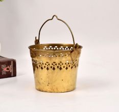Indian Handmade Jali Work Brass Flower Bucket for Decor