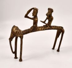 Handcrafted Vintage Brass Elephant Statue with Two Rider from Bastar