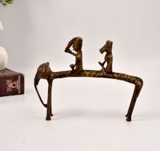 Handcrafted Vintage Brass Elephant Statue with Two Rider from Bastar
