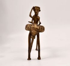 Handcrafted Vintage Brass Elephant Statue with Two Rider from Bastar
