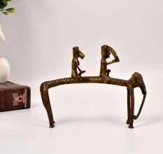 Handcrafted Vintage Brass Elephant Statue with Two Rider from Bastar