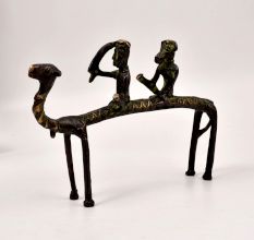 Vintage Tribal Art Brass Camel with Two Rider for Decoration