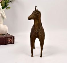High-Quality Vintage Brass Deer Statue from Odisha in Tribal Art