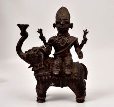 Vintage Brass Statue of God Indra Riding on Elephant for Decor