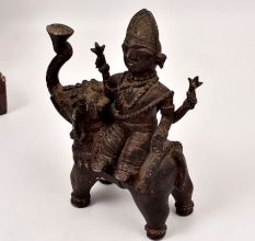 Vintage Brass Statue of God Indra Riding on Elephant for Decor
