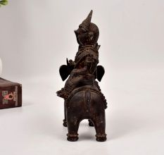 Vintage Brass Statue of God Indra Riding on Elephant for Decor