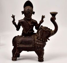 Vintage Brass Statue of God Indra Riding on Elephant for Decor
