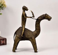 Tribal Art Handmade Brass Statue of Camel with Rider from Odisha
