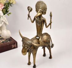 Vintage Finest Brass Statue of God Figure Riding Ox for Decor