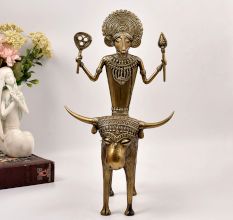 Vintage Finest Brass Statue of God Figure Riding Ox for Decor