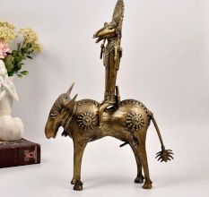 Vintage Finest Brass Statue of God Figure Riding Ox for Decor