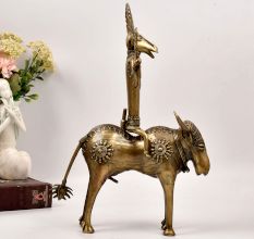 Vintage Finest Brass Statue of God Figure Riding Ox for Decor