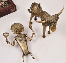 Vintage Finest Brass Statue of God Figure Riding Ox for Decor