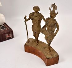 Vintage Handcrafted Brass Two Man Statue for Home Decor