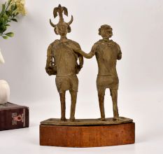 Vintage Handcrafted Brass Two Man Statue for Home Decor