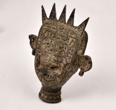 Bengali Art Vintage Brass Mask in Tribal Art for Decoration