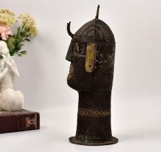 Vintage High-Quality Brass Tribal Head Statue in Bengali Art