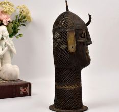 Vintage High-Quality Brass Tribal Head Statue in Bengali Art