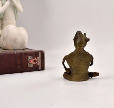 Handcrafted Tribal Art Brass Statue of Man Playing Instrument