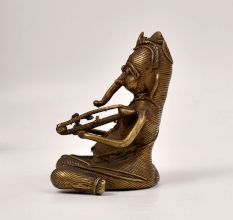 Tribal Vintage Brass Lord Ganesha Playing Sarangi Statue for Decor