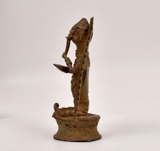 Handcrafted Sitting Lord Ganesha Brass Statue in Tribal Art