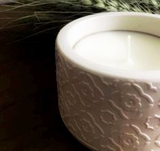 White Cemented Candle Holder with Candle for Home Decor