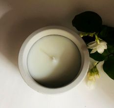 White Cemented Candle Holder with Candle for Home Decor