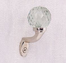 Round Diamond Cut Glass Metal Wall Hooks With Silver Finish-Pack of 6