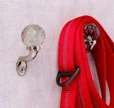 Round Diamond Cut Glass Metal Wall Hooks With Silver Finish-Pack of 6