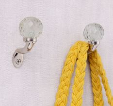 Round Diamond Cut Glass Metal Wall Hooks With Silver Finish-Pack of 6