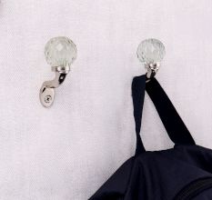 Round Diamond Cut Glass Metal Wall Hooks With Silver Finish-Pack of 6
