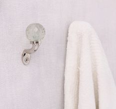 Round Diamond Cut Glass Metal Wall Hooks With Silver Finish-Pack of 6