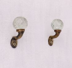 Round Diamond Cut Glass Metal Wall Hooks With Antique Finish-Pack of 6